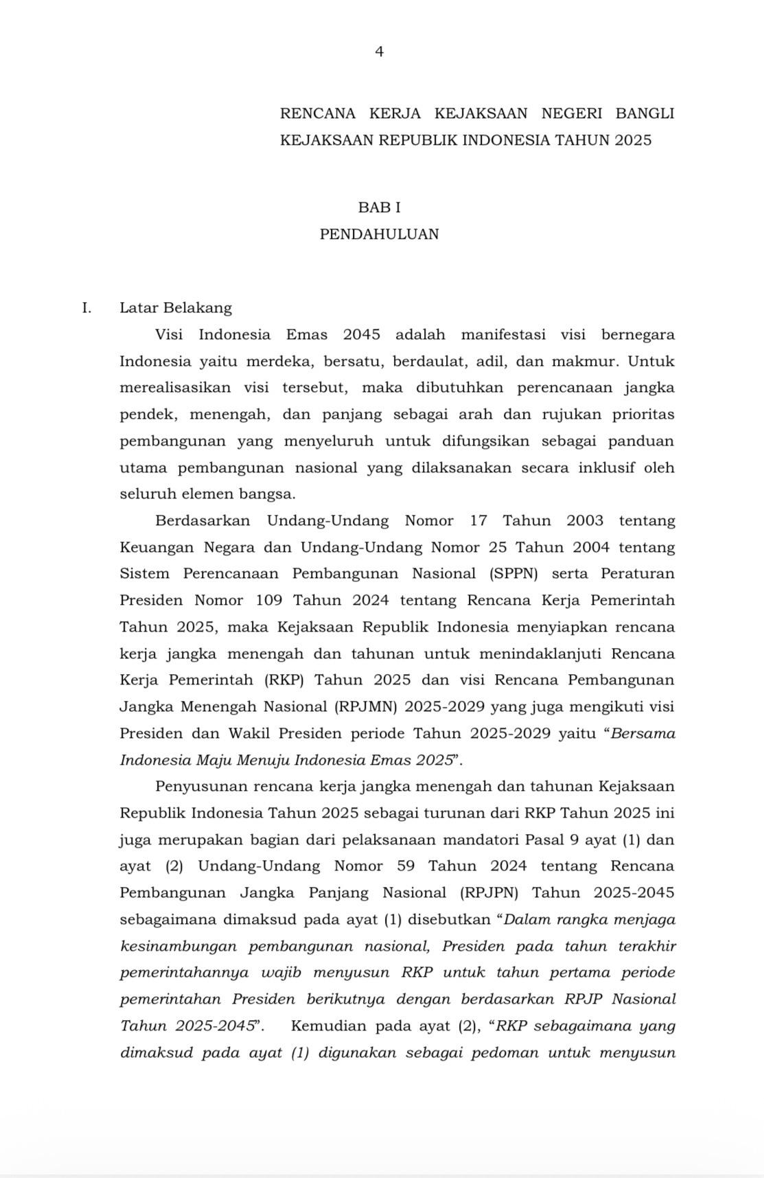 Rencana Kerja Kejaksaan Negeri bangli Tahun 2025